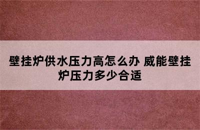 壁挂炉供水压力高怎么办 威能壁挂炉压力多少合适